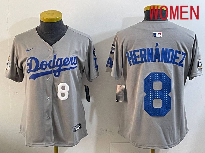 Women Los Angeles Dodgers #8 Hernandez Grey Game 2024 Nike MLB Jersey style 12053->women mlb jersey->Women Jersey